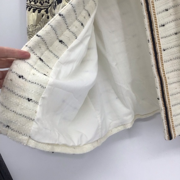 Chico’s Versailles Sleeve Pattern Metallic Wool Blend Jacket Career Creme Size 2 - Picture 8 of 10